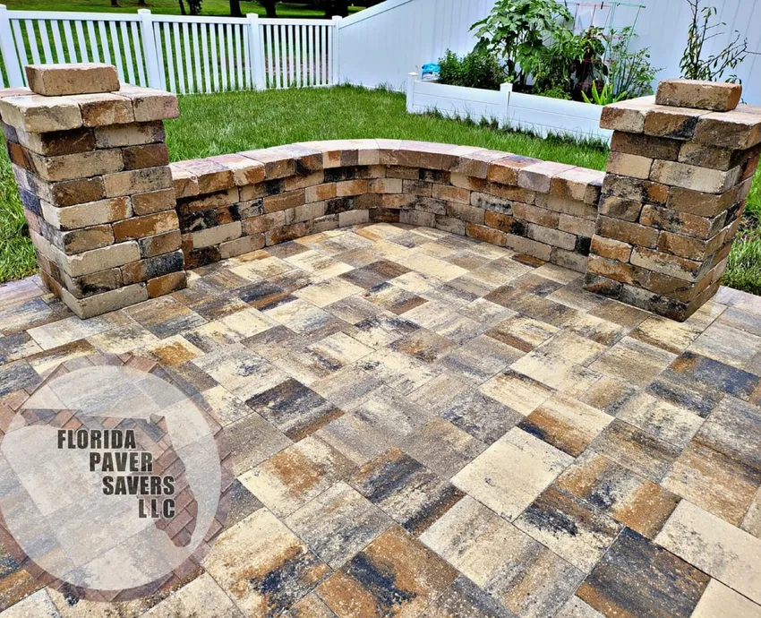Custom outdoor paver patio with masonry features