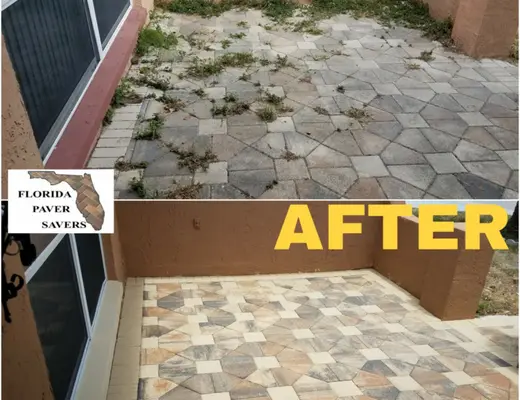 Before and after paver project photo by Florida Paver Savers