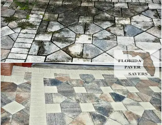 Before and after paver project photo by Florida Paver Savers