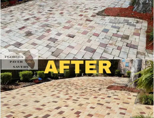 Before and after paver project photo by Florida Paver Savers