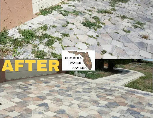 Before and after paver project photo by Florida Paver Savers