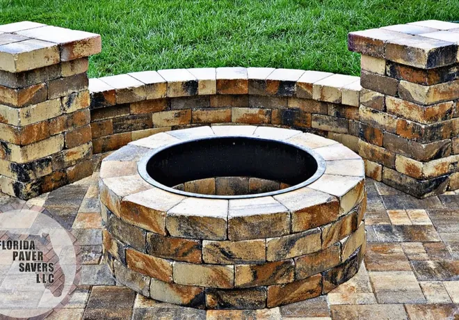 Fire pit & seating wall by Florida Paver Savers