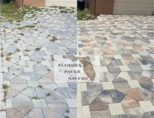 Before and after paver project photo by Florida Paver Savers