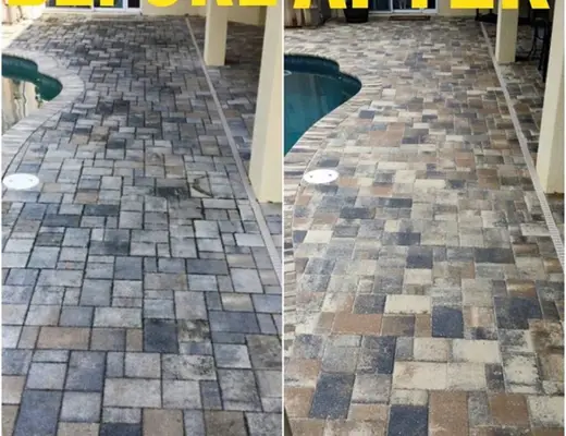 Before and after paver project photo by Florida Paver Savers